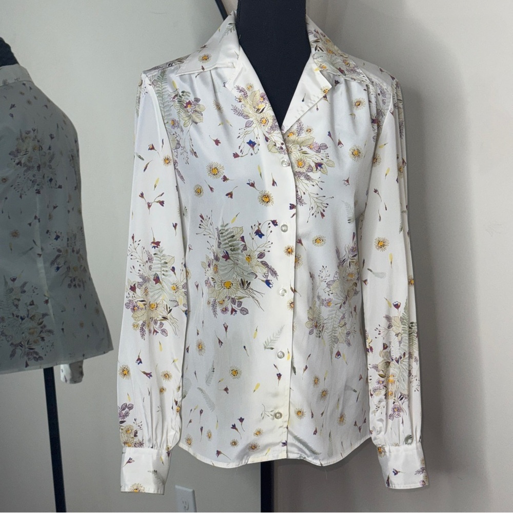 Vintage 70s Amanda Bohemian Floral Long Sleeve Shirt Size S